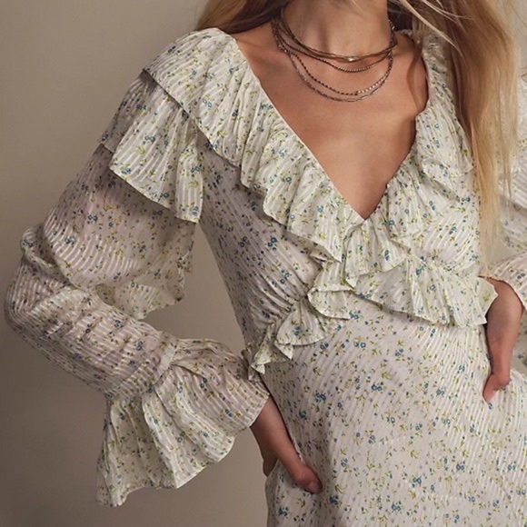 FREE People Sweetest Thing Floral Ruffle Satin Mini Dress - Picture 4 of 12